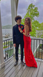 Vestido longo de baile vermelho sedutor com cauda de sereia, vestido de noite sem costas Y1676