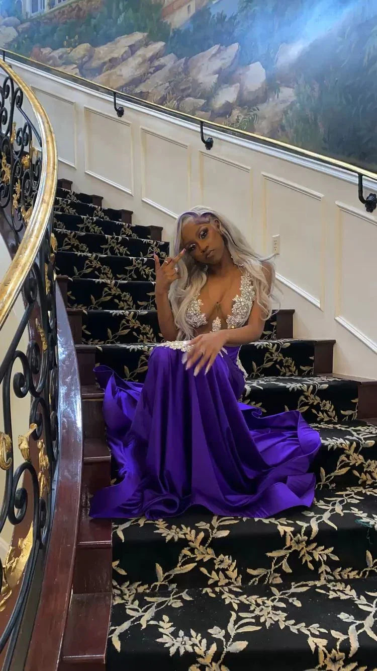 Vestido de Baile Roxo Sereia Sedutor, Vestido de Noite Encantador Y1708