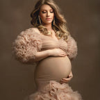 Floral Ruffled Bridal Maternity Dresses Sexy Slit Puffy Sleeve Elastic Custom Made Women Mermaid Party Dresses Stretchy Gown