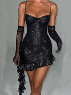 Minivestido con lentejuelas y volantes 