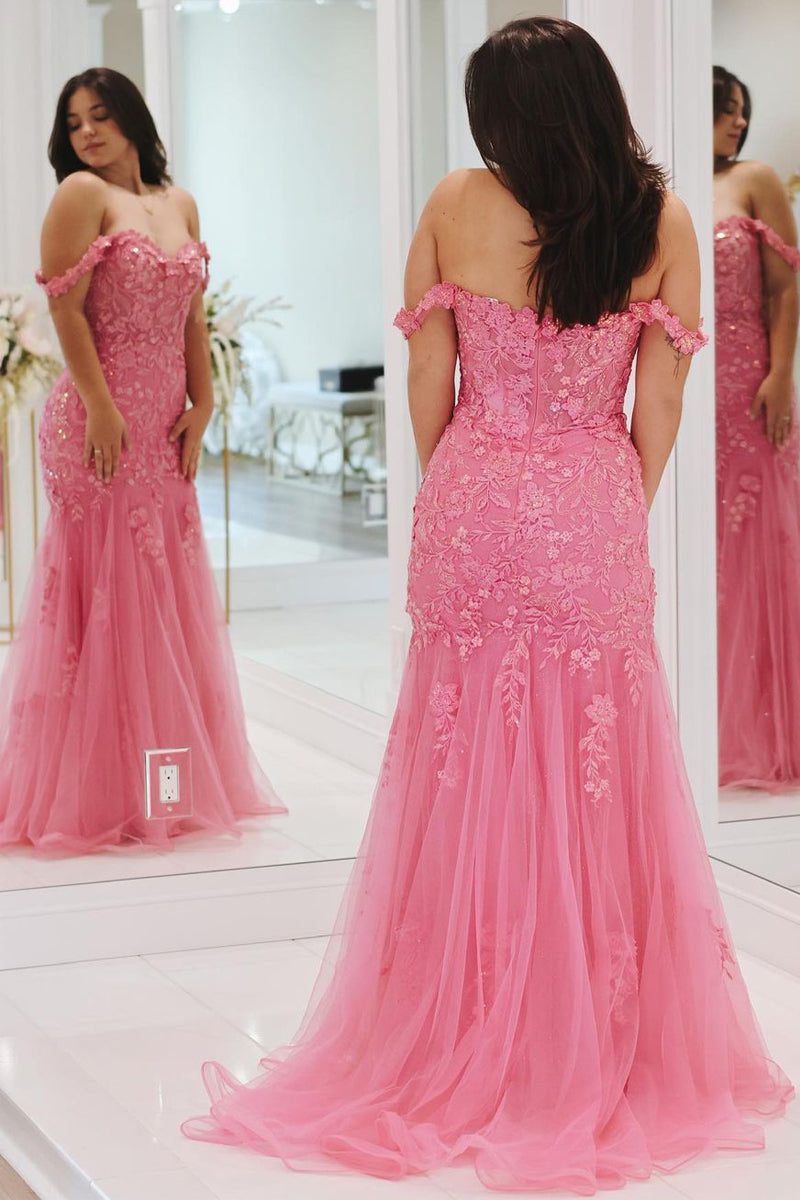 Meerjungfrau-Ballkleid im schulterfreien Stil aus Tüll mit Applikationen