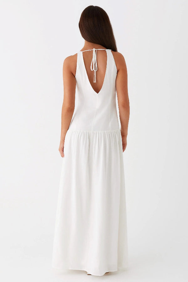 Unforgettable Evening – Maxikleid aus Leinenmischung mit Knopfleiste und tiefer Taille 