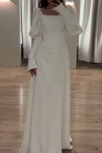 Prominente Elegante Solide Volant Quadrat Kragen Abendkleid Kleider 