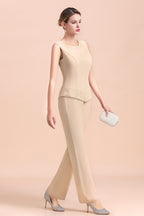 BMbridal Champagne Long Chiffon Mother of the Bride Dress Two Pieces With Jacket