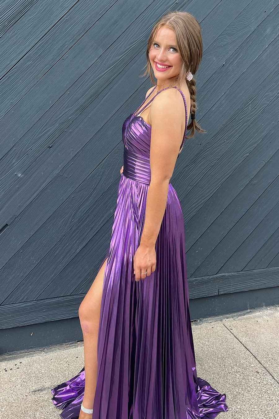 Sparkly Gold A Line Halter Neck Long Prom Dress With Keyhole Slit