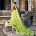 Hanging neck large open-back dress tulle robe maternity dress prom dress bride morning robe private dress