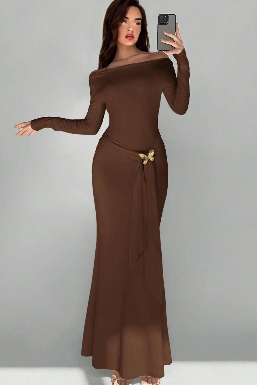 Off Shoulder Mermaid Prom Dress With Appliques And Long Sleeves