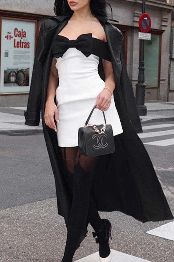 Vestido mini de fiesta elástico con hombros descubiertos y lazo excepcionalmente elegante 