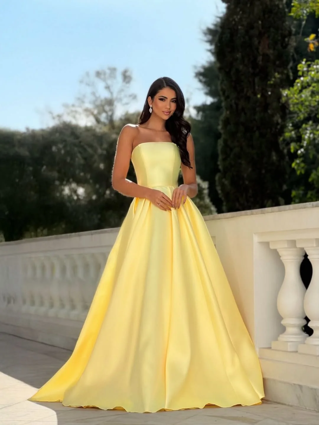Chic Strapless Long A Line Prom Dress Pleated Custom Color Size