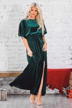 Damenbekleidung Frühling Sommer Sexy Elegantes Kleid Gold Samt Rundhalsausschnitt Hochgeschlitztes Abendkleid für Damen 