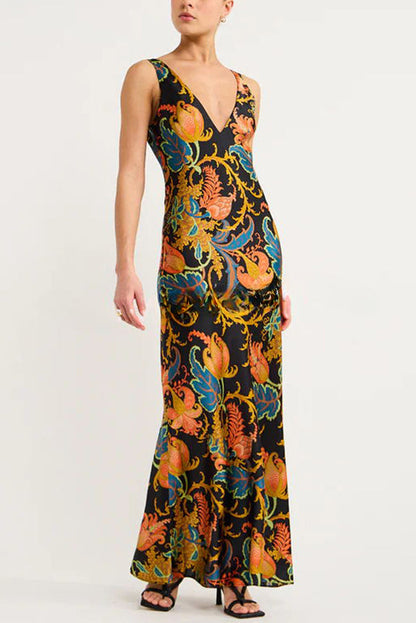 Forever Mine – Exklusives Maxi-Slip-Kleid aus Satin mit botanischem Print 