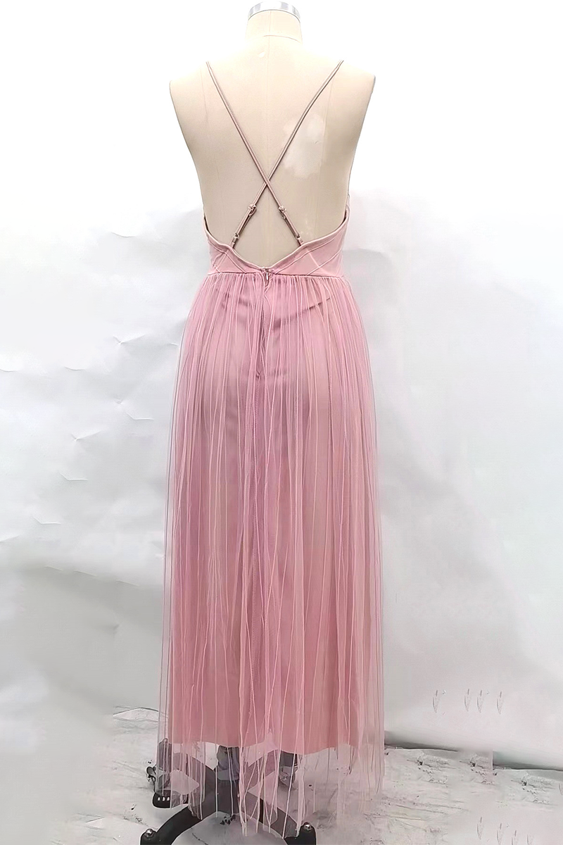 Abiti da sera in maglia senza schienale a collo a V in tinta unita sensuale