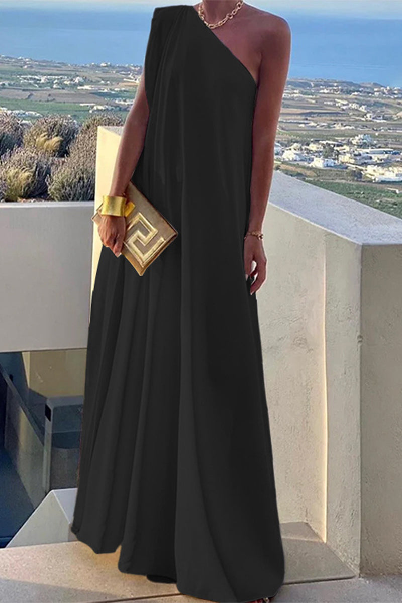 Elegante Einfachheit Solide Asymmetrische Schräge Kragen Abendkleid Kleider 