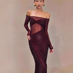 Vestido de fiesta elegante, ajustado y con un solo hombro y diamantes de imitación 