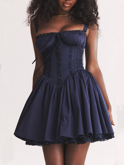 Französisches marineblaues Korsett-Minikleid 