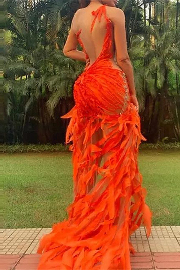 Bmbridal Orange Prom Tulle High Low Dress Sleeveless