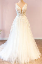 Stunning Floor Length A Line Wedding Dress Sweetheart Neckline Spaghetti Straps