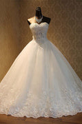BMbridal Strapless Tulle Ball Gown Wedding Dress With Lace Appliques Sequined
