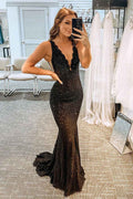 Elegant Black Lace Long Prom Dress With Glitter Rhinestones