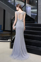 BMbridal Luxurious Beaded Mermaid Prom Dress Sleeveless V Neck Tulle Gown