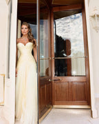 Light Yellow Shiny Chiffon Prom Gowns Sweetheart A Line Evening Dresses Women Elegant Formal Occasion Dress Customized