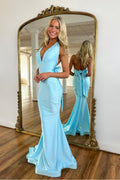 Halter Neck Backless Mermaid Prom Dress With Bowknot Custom Colors