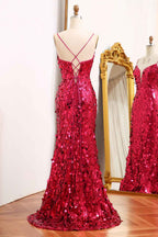Sparkly Purple Mermaid Sequin Long Prom Dress Spaghetti Straps