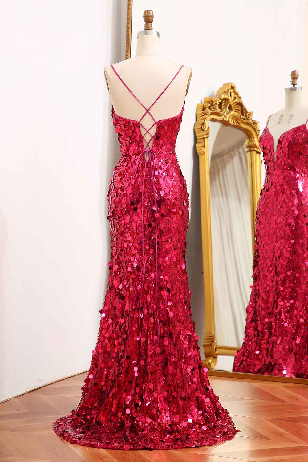 Sparkly Purple Mermaid Sequin Long Prom Dress Spaghetti Straps