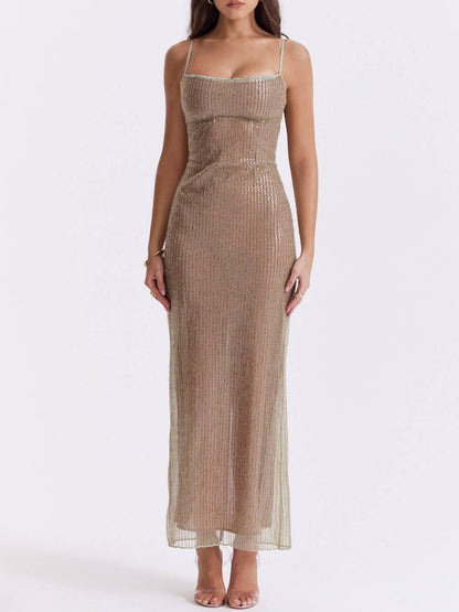 Vestido largo con cuentas Café Au Lait 
