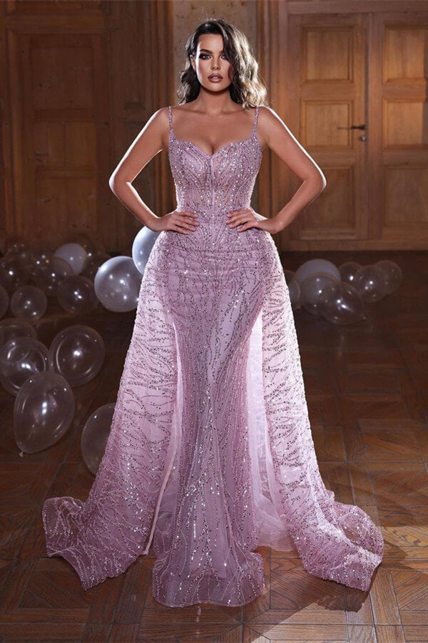 Long Sweetheart Spaghetti Straps Tulle Lace Mermaid Prom Dress