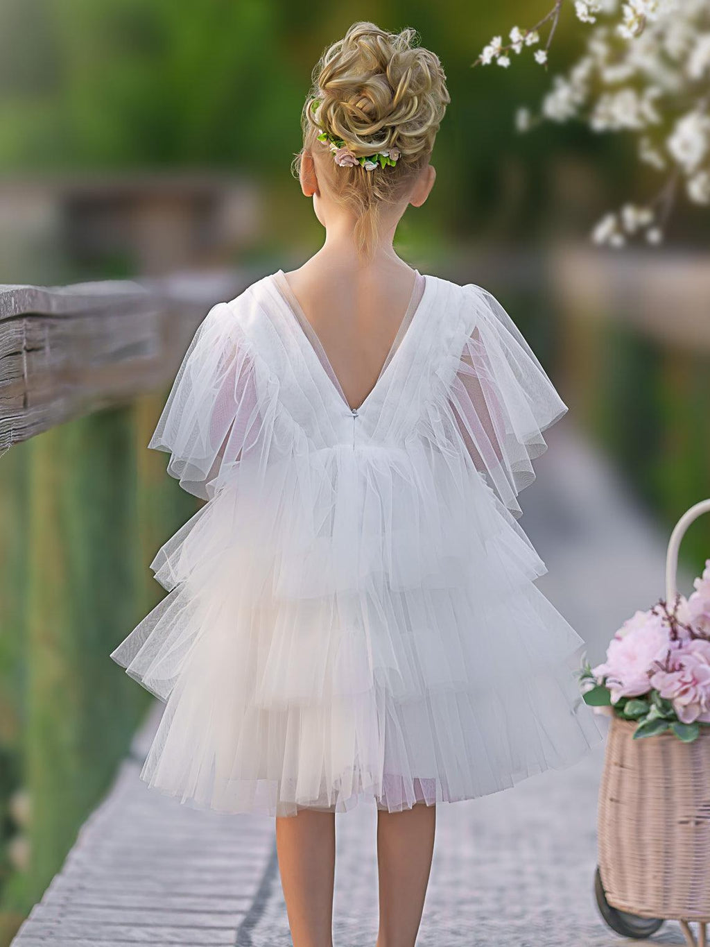 Elegant Ivory Tulle Fairy Flower Girl Dress For Toddler Girls