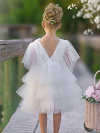 Elegant Ivory Tulle Fairy Flower Girl Dress For Toddler Girls