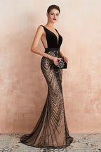 Black Lace Mermaid Prom Dress Long Sleeveless Evening Gown