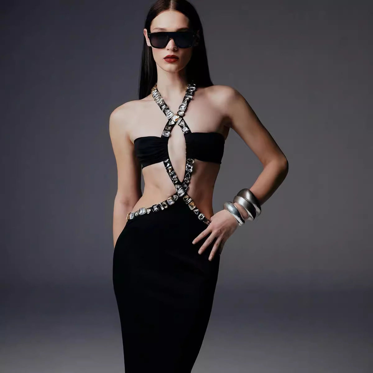 Vintage Gothic Strapless Bodycon Beaded Prom Dress
