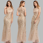 Summer Autumn Banquet Host Slim Mesh Sequ Evening Dress Fishtail Dress for Women