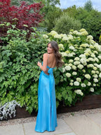 Vestido longo azul para baile sem costas Vestido de noite Y7516