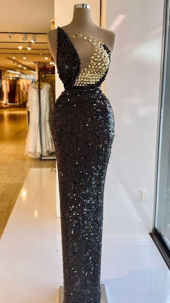 Vestido de Noite Glamouroso com Lantejoulas Pretas Vestido Formal Sedutor Y731
