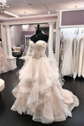 Elegant Creamy Tulle Sweetheart Wedding Dress Beaded Waistline Gowns On Sale