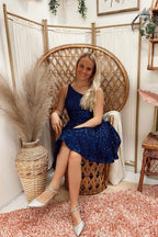 Vestidos Elegantes Curtos Azuis de Uma Só Manga, Sem Mangas, em Linha A para Festas de Regresso a Casa