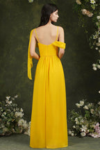 Elegant A-line Chiffon Ruffles Floor-length Split Bridesmaid Dress With Pockets