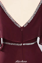 elegante vestido de dama de honor largo hasta el suelo, sin mangas, con tirantes finos, escote en V y falda en línea A de gasa con abalorios