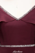 elegante vestido de dama de honor largo hasta el suelo, sin mangas, con tirantes finos, escote en V y falda en línea A de gasa con abalorios