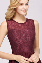 فساتين وصيفات أنيقة بدون أكمام بتصميم على شكل حرف A من الدانتيل، فستان سهرة طويل من الشيفون مزين بالجواهر والكشكش والتطريزات