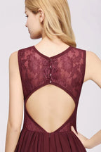 فساتين وصيفات أنيقة بدون أكمام بتصميم على شكل حرف A من الدانتيل، فستان سهرة طويل من الشيفون مزين بالجواهر والكشكش والتطريزات