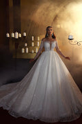 Elegant A-line Off-the-shoulder Long Sleeves V-neck Wedding Dress With Lace