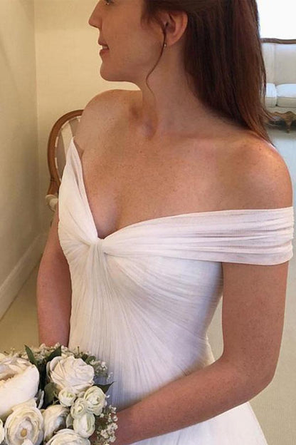 Elegante A-Linie Off-Shoulder Tüll Elfenbein Lange Brautkleider