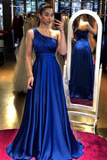 Elegante abito lungo da sera in raso a linea ad A con una spalla sola