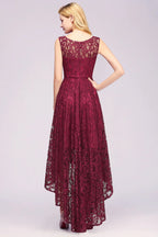 Vestido elegante de dama de honor sin mangas con escote redondo y falda en línea A de encaje