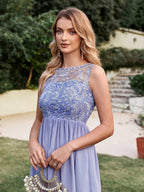 Elegantes A-Linien Kleid mit U-Boot-Ausschnitt, ärmellos, mit Rüschen, aus Satin und Spitze, kurzes Brautjungfernkleid