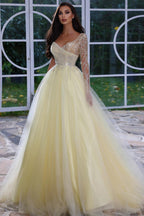 Abito da cerimonia elegante a linea ad A con maniche lunghe, paillettes e perline